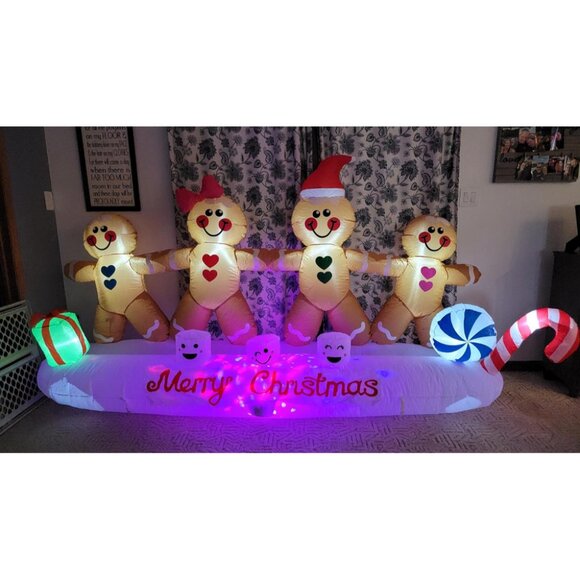 🆕10ft Christmas Inflatables 4 Gingerbread Men LED Yard Outdoor Decorations - Picture 1 of 7